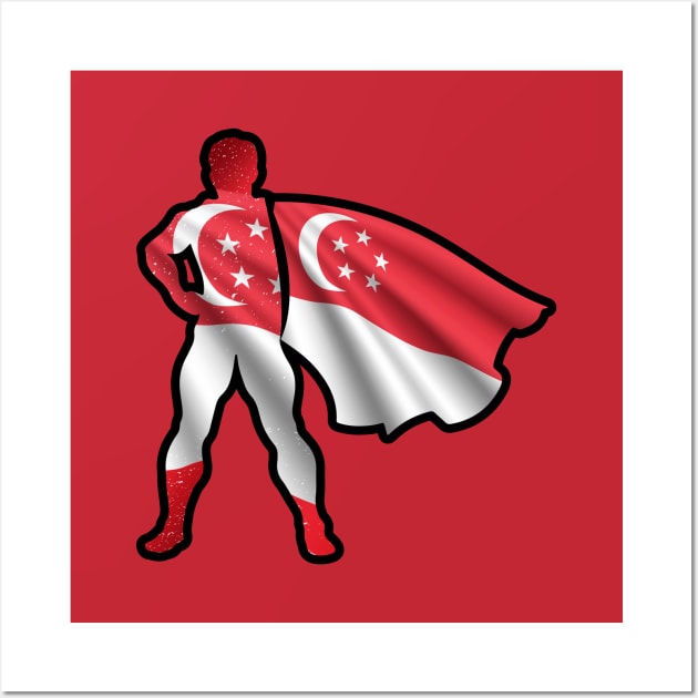 Singapore Hero Wearing Cape of Singaporean Flag and Peace in Singapore Wall Art by Mochabonk